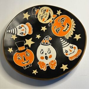 Eli + Ana Retro Style Clowns Halloween Decorative Plate Black and Orange NEW